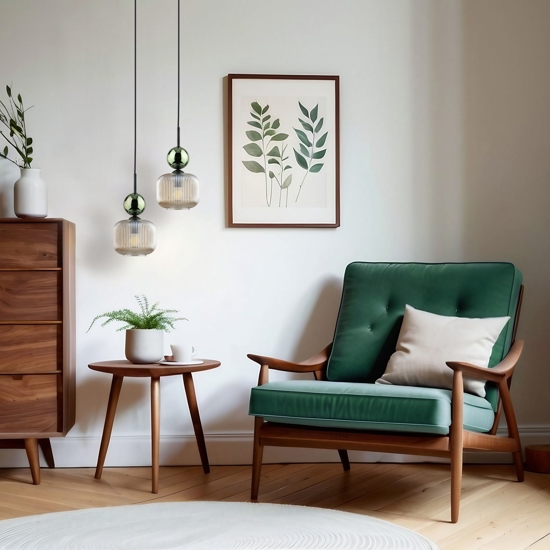 lampada a sospensione vetro ambra verde stile contemporaneo